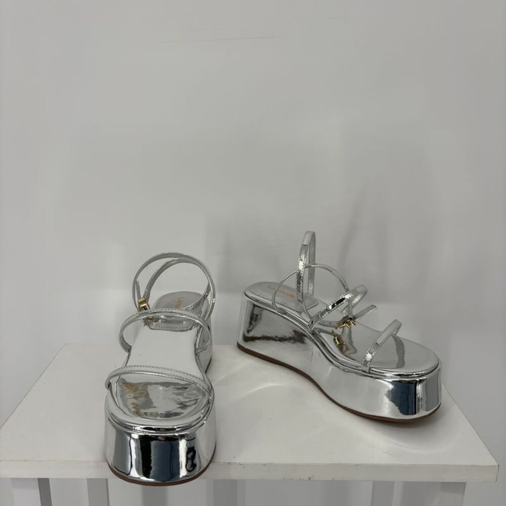 Larroude Slip On Silver Platform Sandals